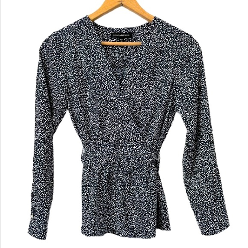 Banana Republic Petite Faux Wrap Polka Dot Blouse